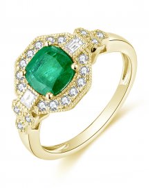 CUSHION SHAPE EMERALD DIAMOND RING (TR4619)