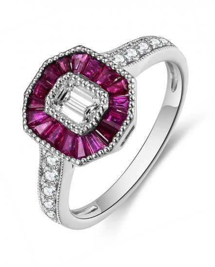 OCTAGON STYLE RUBY DIAMOND RING (TR4647)