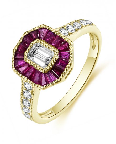 OCTAGON STYLE RUBY DIAMOND RING (TR4647)
