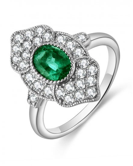 OVAL EMERALD DIAMOND RING (TR4689)
