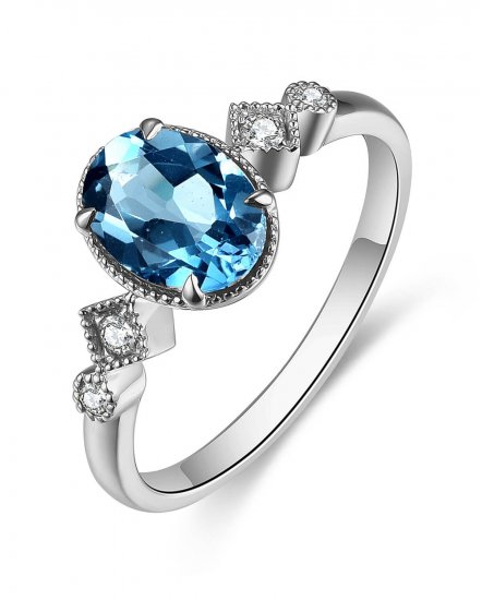 OVAL LONDON BLUE TOPAZ DIAMOND RING (TR4737)