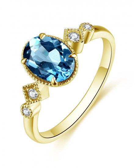 OVAL LONDON BLUE TOPAZ DIAMOND RING (TR4737)