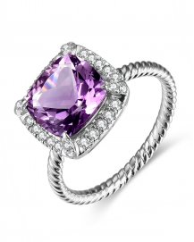 CUSHION AMETHYST DIAMOND RING (TR4741)