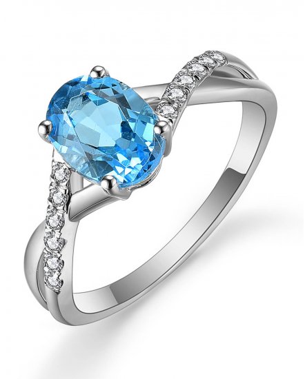 OVAL SWISS BLUE TOPAZ DIAMOND RING (TR4825)
