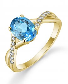 OVAL SWISS BLUE TOPAZ DIAMOND RING (TR4825)