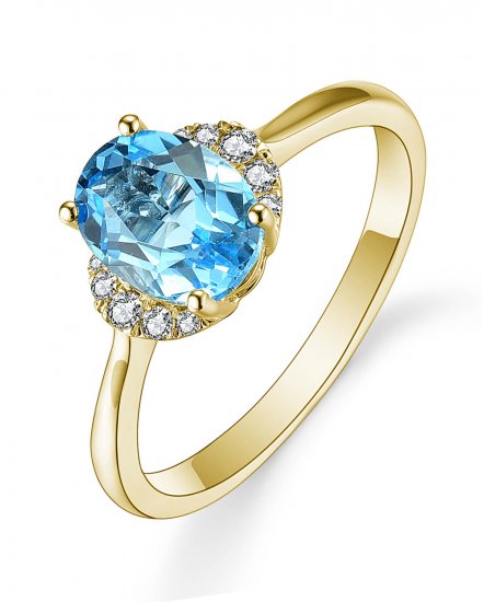 OVAL SWISS BLUE TOPAZ DIAMOND RING (TR4831)
