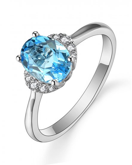 OVAL SWISS BLUE TOPAZ DIAMOND RING (TR4831)