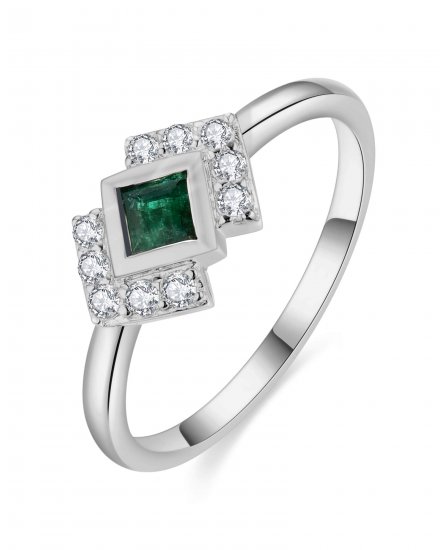 PRINCESS CUT EMERALD DIAMOND RING (TR4874)