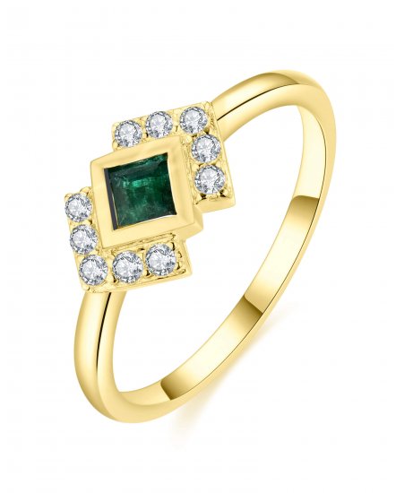 PRINCESS CUT EMERALD DIAMOND RING (TR4874)
