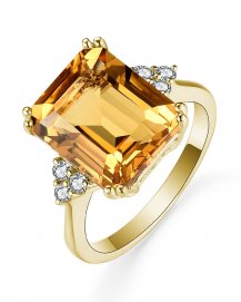 EMERALD CUT CITRINE DIAMOND RING (TR4901)