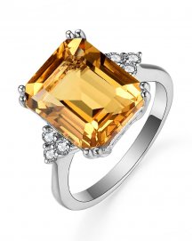 EMERALD CUT CITRINE DIAMOND RING (TR4901)