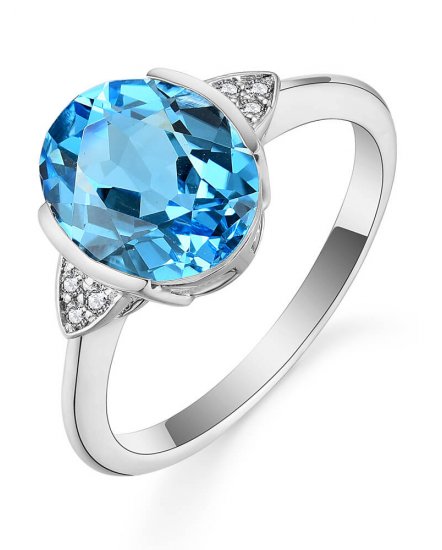OVAL SWISS BLUE TOPAZ DIAMOND RING (TR4922)