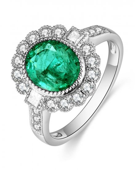 OVAL EMERALD DIAMOND RING (TR4978)