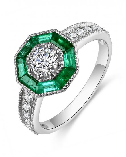OCTAGON STYLE EMERALD DIAMOND RING (TR4997)
