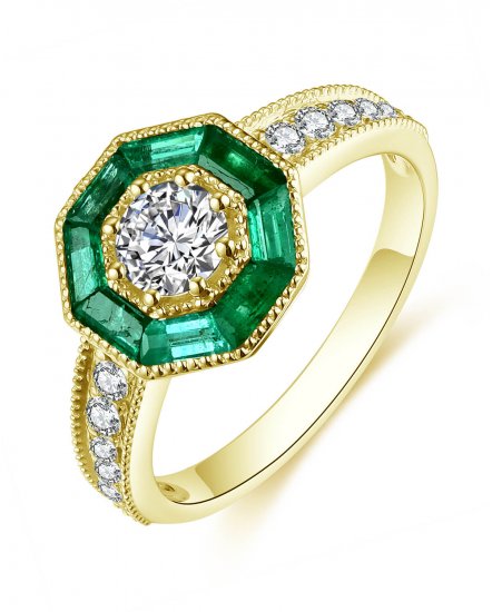 OCTAGON STYLE EMERALD DIAMOND RING (TR4997)