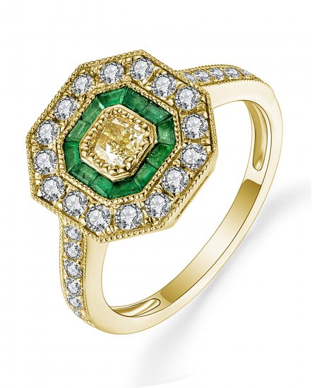 OCTAGON STYLE BAGUETTE EMERALD DIAMOND RING (TR5011)