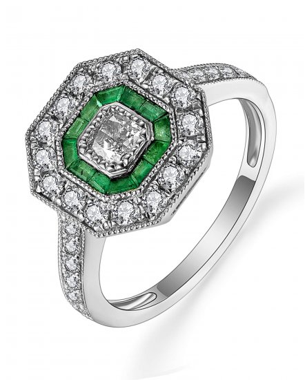 OCTAGON STYLE BAGUETTE EMERALD DIAMOND RING (TR5011)