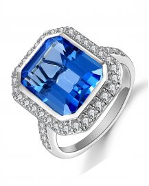 EMERALD CUT SWISS BLUE TOPAZ DIAMOND RING (TR5054)