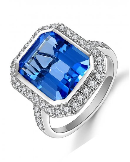 SWISS BLUE TOPAZ DIAMOND RING (TR5054)