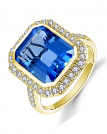 EMERALD CUT SWISS BLUE TOPAZ DIAMOND RING (TR5054)
