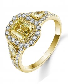 MULTI TONE EMERALD CUT DIAMOND ENGAGEMENT RING (TR5096)