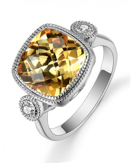 CUSHION CITRINE DIAMOND RING (TR5120)