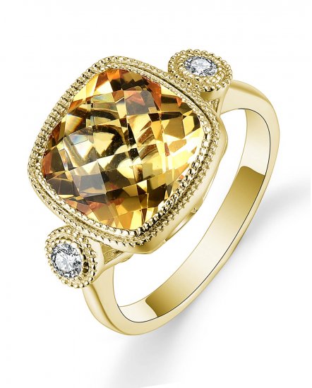CUSHION CITRINE DIAMOND RING (TR5120)