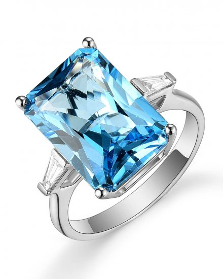 EMERALD CUT SWISS BLUE TOPAZ DIAMOND RING (TR5121)