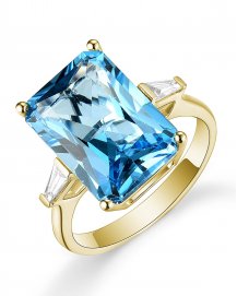 EMERALD CUT SWISS BLUE TOPAZ DIAMOND RING (TR5121)