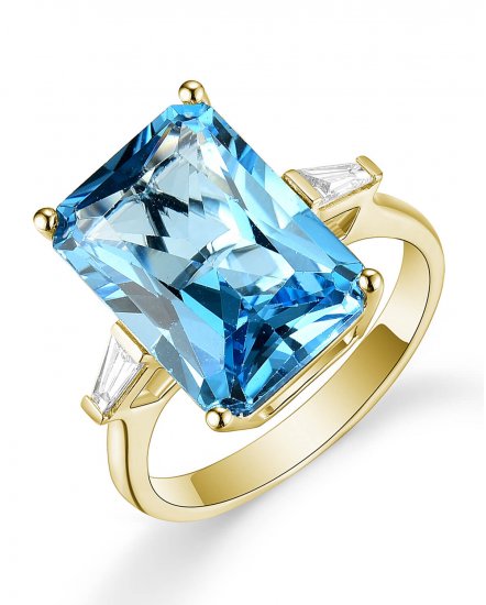 EMERALD CUT SWISS BLUE TOPAZ DIAMOND RING (TR5121)