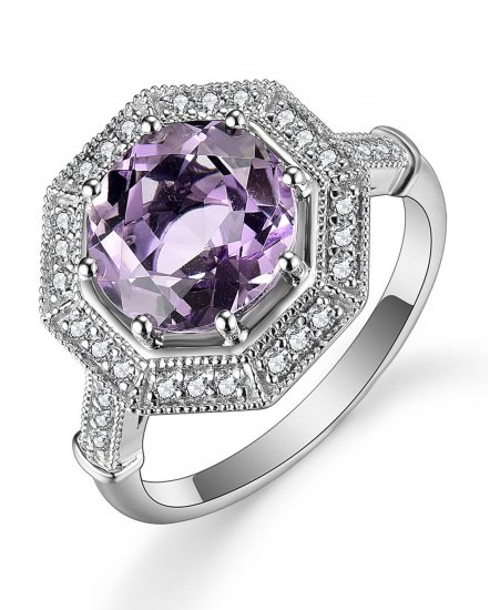 OCTAGON STYLE AMETHYST DIAMOND RING (TR5133)