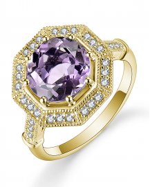 OCTAGON STYLE AMETHYST DIAMOND RING (TR5133)