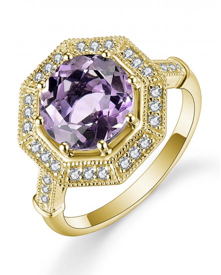 OCTAGON STYLE AMETHYST DIAMOND RING (TR5133)