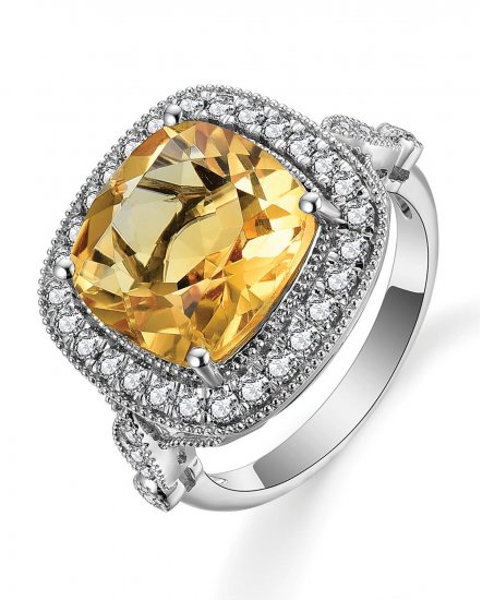 CUSHION CITRINE DIAMOND RING (TR5134)