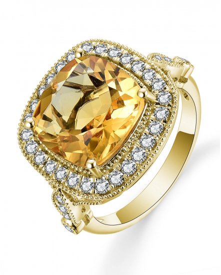 CUSHION CITRINE DIAMOND RING (TR5134)