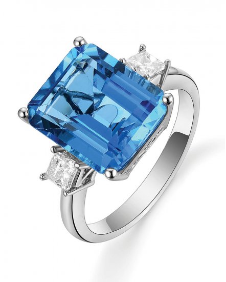 EMERALD CUT SWISS BLUE TOPAZ DIAMOND RING (TR5136)