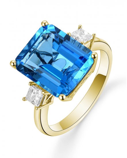EMERALD CUT SWISS BLUE TOPAZ DIAMOND RING (TR5136)