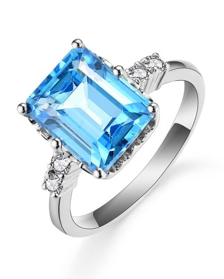 EMERALD CUT SWISS BLUE TOPAZ DIAMOND RING (TR5364)
