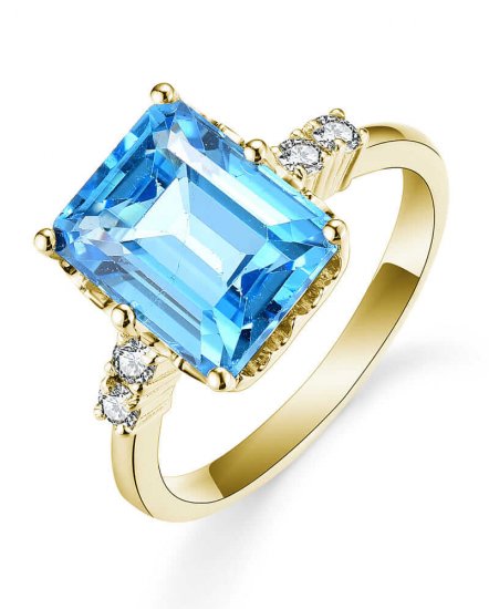EMERALD CUT SWISS BLUE TOPAZ DIAMOND RING (TR5364)