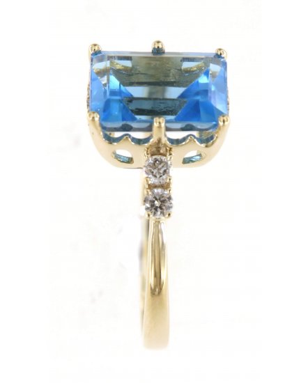 EMERALD CUT SWISS BLUE TOPAZ DIAMOND RING (TR5364)
