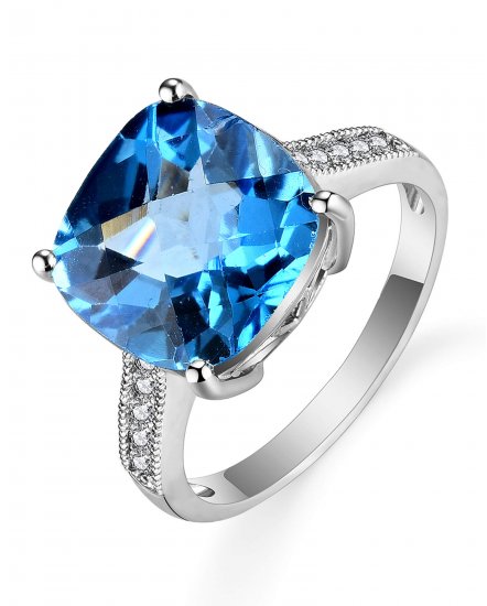 CUSHION SWISS BLUE TOPAZ DIAMOND RING (TR5414)