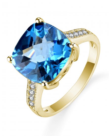 CUSHION SWISS BLUE TOPAZ DIAMOND RING (TR5414)