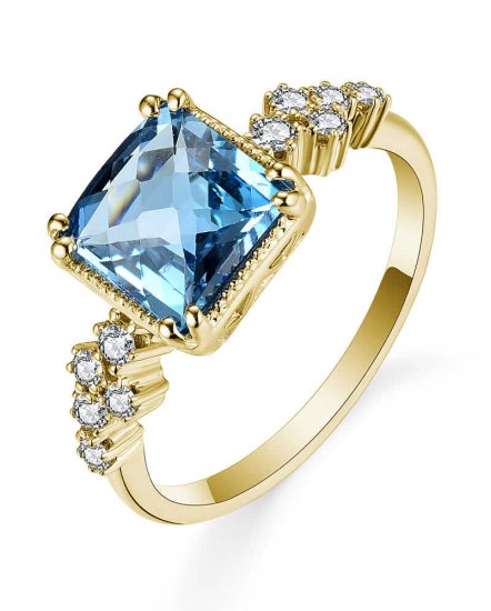 PRINCESS CUT LONDON BLUE TOPAZ DIAMOND RING (TR5422)