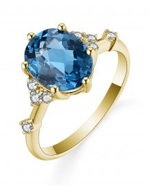 OVAL LONDON BLUE TOPAZ DIAMOND RING (TR5423)