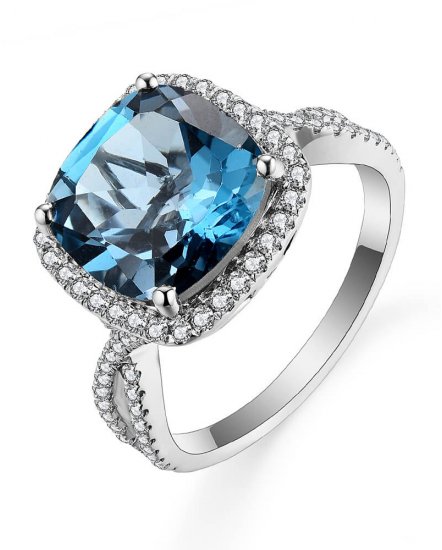 CUSHION LONDON BLUE TOPAZ DIAMOND RING (TR5460)