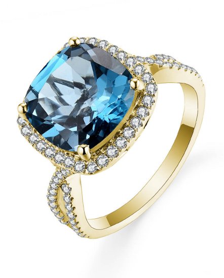CUSHION LONDON BLUE TOPAZ DIAMOND RING (TR5460)