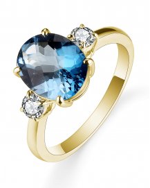 OVAL LONDON BLUE TOPAZ DIAMOND RING (TR5469)