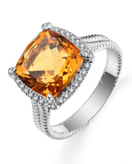 CUSHION CITRINE DIAMOND RING (TR5478)
