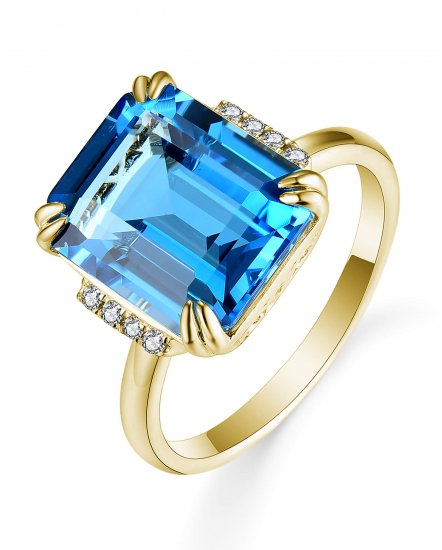 EMERALD CUT SWISS BLUE TOPAZ DIAMOND RING (TR5488)