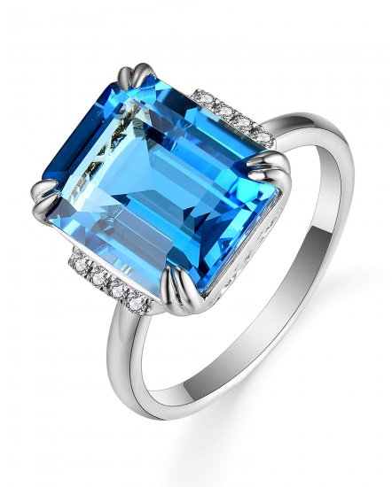 EMERALD CUT SWISS BLUE TOPAZ DIAMOND RING (TR5488)